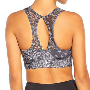Women's Navy <b>Blue</b> Paisley Print Sports <b>Bra</b> Racerback Scoop Neck Medium Support Yoga Workout Wear - Product Image 2