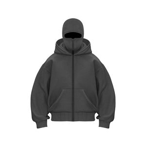 Sweat-shirts à capuche personnalisés pour hommes, 100% coton, épais, surdimensionnés, à double capuche, zippés, à épaules tombantes - Product Image 1