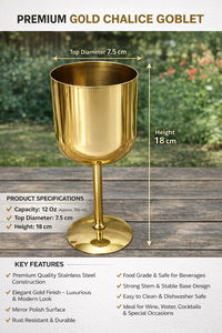 Copa de Vino Tinto de Acero Inoxidable, Estilo Clásico, 12 Onzas, Apta para Alimentos, Acabado de Acero Pulido para Fiestas - Product Image 4