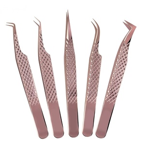 Ensemble de pinces à cils en or rose, précision, acier inoxydable, pointe lisse pour l'application de faux cils - Product Image 1