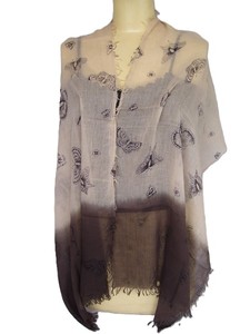 Women's cotton scarf With Hand Drawn Butterfly Pattern Ombre Gray To Black Lightweight Scarf For Daily Wear - Product Image 1