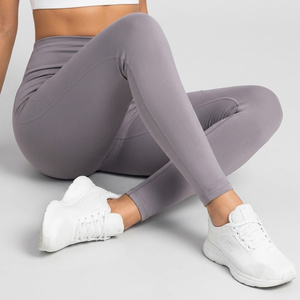 High Waist <b>Seamless</b> <b>Leggings</b> Full Length Solid Gray Sporty Stretch Breathable Compression Quick Dry Women's <b>Leggings</b> - Product Image 4
