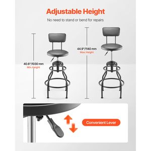 Sgabello da Lavoro Pneumatico da 300 Libbre per Garage, Altezza Regolabile, Sedile con Ruote e Schienale Girevole a 360 Gradi - Product Image 2