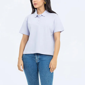 Nouveau design – Polo décontracté pour femme grande taille à manches courtes, style urbain, 285g, col contrastant, effet délavé - Product Image 6