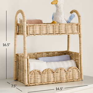 Eco-Friendly Handwoven Rattan Tiered Diaper Caddy, Scalloped Stacked Organizer <b>Basket</b> For Nursery Vietnam Factory Wholesale - Product Image 2