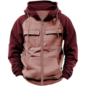 Sweat-shirts personnalisés pour hommes, automne-hiver, avec fermeture éclair, brodés, surdimensionnés, coupe-vent, imperméables, chauds, en polaire, multi-poches, tendance - Product Image 3