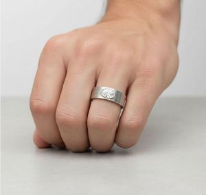 Oval Cut Moissanite <b>Mens</b> <b>Ring</b> 925 Sterling Silver White Gold Plated Modern Engagement Band Minimalist Statement <b>Ring</b> - Product Image 4