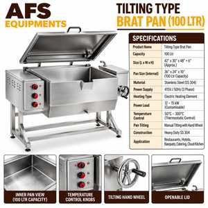 หม้อต้มไฟฟ้าแบบเอียงได้ AFS 100L ทำจากสแตนเลส 304 สำหรับร้านอาหาร อุปกรณ์ครัว หม้อหุงต้ม - Product Image 1