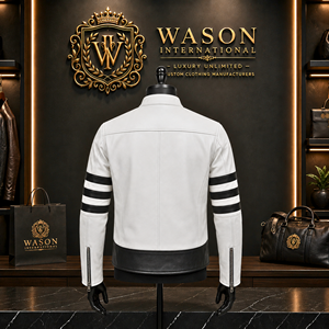 เสื้อแจ็คเก็ตบอมเบอร์ผู้ชายสีขาว ยี่ห้อ WASON INTERNATIONAL ผ้าโพลีเอสเตอร์ มีฮู้ด คอตั้ง ปิดด้วยซิป ดีไซน์สีตัดกัน เหมาะสำหรับฤดูหนาว - Product Image 2