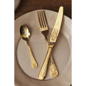 Decídase por su cena de boda con nuestro juego de cubiertos de metal más moderno, acabado dorado, sensación de lujo al comer, cubiertos elegantes en oferta - Product Image 4