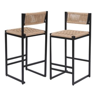 Tabourets de Bar Style B Noir Miel Lot de 2 Chaises de Cuisine Hauteur Comptoir Repose-pieds Papier Corde Armure Tabouret de Bar de Cuisine Élégant - Product Image 4