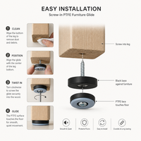 Glissière de pied de table fixe en PTFE de 30 mm pour un déplacement fluide des meubles