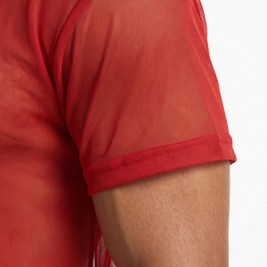 See Through <b>100</b>% <b>Polyester</b> Mens Lightweight Oversized V-neck Short Sleeve Preppy Style Eco-Friendly Sheer Mesh T-<b>Shirt</b> - Product Image 3