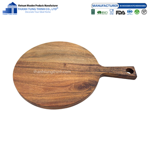 Plateau de service en bois d'acacia avec poignée, finition bois naturel poli, usage résidentiel, fabriqué au Vietnam - Product Image 5