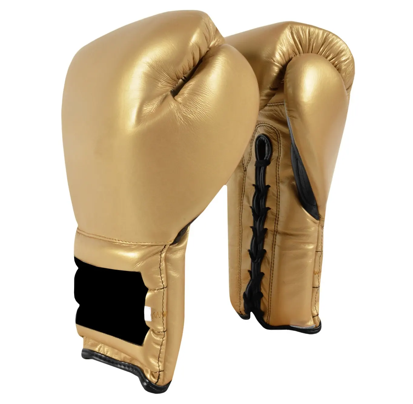 Custom Durable Your Own Logo Shine gold leather lace up Boxing Gloves Punching Sport Gloves For boxer Training Boxing Equipment
