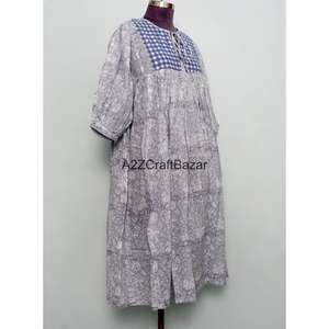 Vestido Mini 100% Algodón con Estampado de Bloques, Estilo Bohemio Casual, Sexy y Lujoso, Estilo Boho Simple, Maxi para Todas las Temporadas: Primavera, Verano, Otoño - Product Image 5