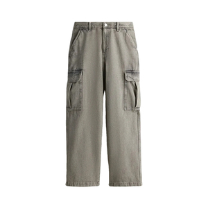 Men's Black Stonewashed Denim Cargo Pants High Waist Multiple Pockets Workwear Style Cotton <b>Canvas</b> Breathable Autumn Wear - Product Image 3