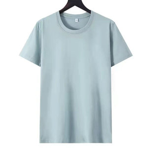 Men's Light <b>Green</b> Cotton T-Shirt Short Sleeve O-Neck Casual Solid Color Regular Fit Breathable Jersey Knitted - Product Image 2