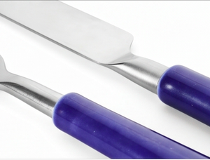 Ensemble de couverts en acier inoxydable avec manches en plastique violet, cuillère, couteau, fourchette, design moderne, passe au lave-vaisselle, couverts de camping - Product Image 2