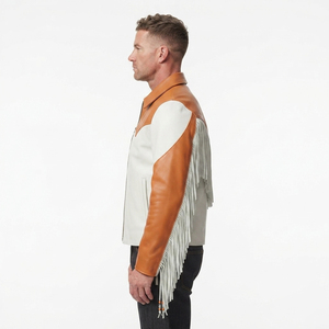 Men Front Zip Leather Fringe <b>Jacket</b> Mens Turn-Down-Collar Leather Fringed <b>Jackets</b> Men's Long Sleeve Leather Fringe <b>Jacket</b> - Product Image 3