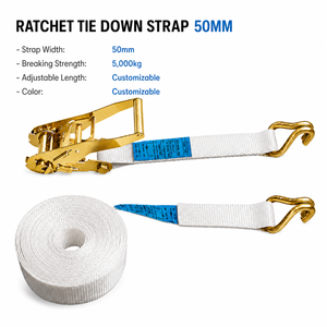 Provina <b>White</b> 25mm High-Strength Ratchet Straps Tie Downs 450kg-5000kg Break Strength Polyester Belt Reliable Metal Hooks for - Product Image 3