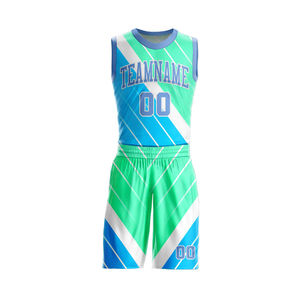 Custom Sublimated Basketball Jersey Set Team Name 00 Green Best Quality White Mesh Moisture Wicking Unisex Adult <b>Athletic</b> Fit - Product Image 1