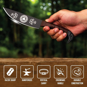 Viking Knife Hand Forged Carbon Steel Blade Serrated Edge Wood Handle Leather Sheath-Lightweight Durable - Product Image 4