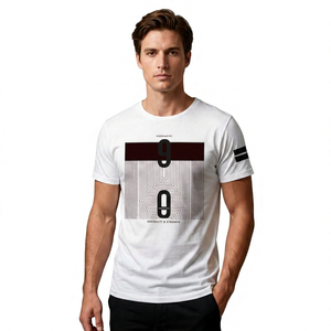 Men's <b>White</b> Geometric Print T-Shirt Short Sleeve O-Neck Regular Fit 100% Cotton Casual Breathable Jersey Fabric <b>tEE</b> sHIRT - Product Image 5