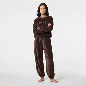 Ensemble de survêtement en velours pour femme, manches longues, col rond, coupe ample, sweat-shirt et pantalon de jogging avec poches latérales, tenue décontractée, personnalisable - Product Image 2