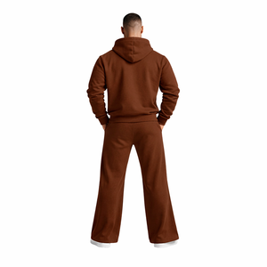 Conjunto Deportivo Personalizado con Logotipo para Hombre, Sudadera con Capucha Marrón, Pantalones Deportivos de Felpa de Algodón, Ropa Deportiva de Invierno para Gimnasio, Conjunto de Dos Piezas - Product Image 4
