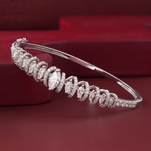 14K <b>Solid</b> Yellow Rose White <b>Gold</b> Pave 2.69 CT Marquise Round Lab Grown Diamond <b>Bangle</b> Bracelet IGI Certified Natural Diamond - Product Image 2