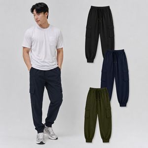 Men's Solid Summer Cargo Jogger Shorts Drawstring Waist Casual with Pockets Mid Rise Breathable Quick Dry Satin 100% Polyester - Product Image 1