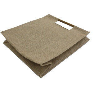 Bolsa promocional con logotipo de impresión personalizado, bolsa de yute ecológica, bolsa de compras de yute de arpillera plegable reutilizable reciclable con mango de Bambú - Product Image 2