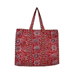 Bolso de mano de algodón acolchado bohemio hecho a mano, ecológico y sostenible con cremallera, mercado de compras de comestibles, estampado de bloque indio - Product Image 1