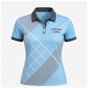 Polo Personalizado para Mujer con Estampado de Cuadrícula Diagonal Azul Cielo y Gris, de Secado Rápido, Transpirable, Manga Corta, Uniforme de Golf, WPS-0820 - Product Image 3