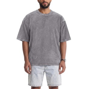Nouvelle Arrivée 2026 T-shirt Homme Oversize Délavé à l'Acide Manches Courtes Col Rond Gris Uni Style Urbain T-shirts Personnalisés OEM ODM - Product Image 4