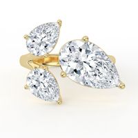 Anillo de Diamantes con Corte de Pera Asimétrico, Oro Amarillo, Diseño de Racimo con Múltiples Piedras, Anillo Moderno de Banda Dividida, Joyería Fina, Anillo de Compromiso
