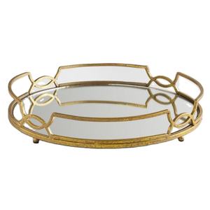 Bandeja de Metal decorativa multifuncional, bandeja decorativa con espejo de acabado dorado, bandeja para servir té y café - Product Image 1