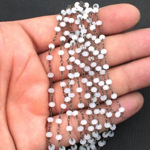 Chaîne de chapelet en hydro-rondelles arc-en-ciel blanches, fil plaqué noir, perles en pierres précieuses enroulées pour la fabrication de bijoux - Product Image 6