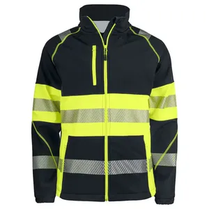 Men's <b>Waterproof</b> Softshell Hi Vis <b>Work</b> Jacket Outdoor Safety Hooded Zipper Construction with Reflective Workshop Features - Product Image 1