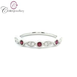 2025 CLÁSICO 18K AU750 ORO BLANCO SOILD DIAMANTE NATURAL ANILLO DE ESTILO ANTIGUO CON ANILLO DE RUBÍ - Product Image 1