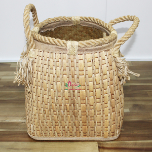 Paniers ronds en osier de feuille de palmier artisanal naturel avec poignées en corde, rangement utile pour la cuisine et les boîtes cadeaux - Product Image 3