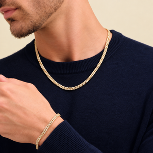 Conjunto de Joyería Unisex con Cadena y Pulsera de Eslabones Cubanos con Diamantes Cultivados en Laboratorio Chapados en Oro, Certificado IGI, para Compromiso o Aniversario - Product Image 2