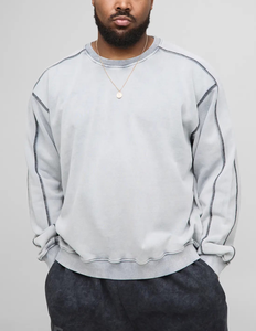 Winter Street Wear Oversized Fleece Thick 100% Cotton 380 GSM Oversized Boxy Fit Crew Neck Acid Washed Men's <b>Sweatshirt</b> OEM Made - Product Image 1