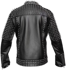 Men's Black PU Leather Biker Jacket With Rivet <b>Decoration</b> Turn-Down Collar Zipper Closure Slim Fit Moto Style Autumn Wear - Product Image 3