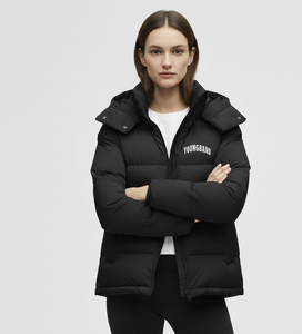 Veste d'hiver en duvet solide à capuche avec col en fourrure et fermeture éclair, manteau chaud pour femme - Product Image 4