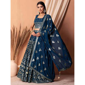 Charming Blue <b>Sequins</b> Georgette Lehenga Choli for Women Sangeet Wear - Product Image 2