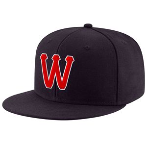 Casquette snapback marine à 6 panneaux avec broderie rouge et blanche, unisexe, décontractée - Product Image 1