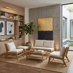 Modern Wood Outdoor Sofa Set With White Cushions <b>And</b> Coffee <b>Table</b> For Living Room Furniture - Product Image 4