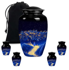 Urna Conmemorativa Azul Nocturna, Recuerdo de Cremación, Florero para Cenizas de Adultos, Urna Funeraria de Metal con Diseño Personalizado - Product Image 4